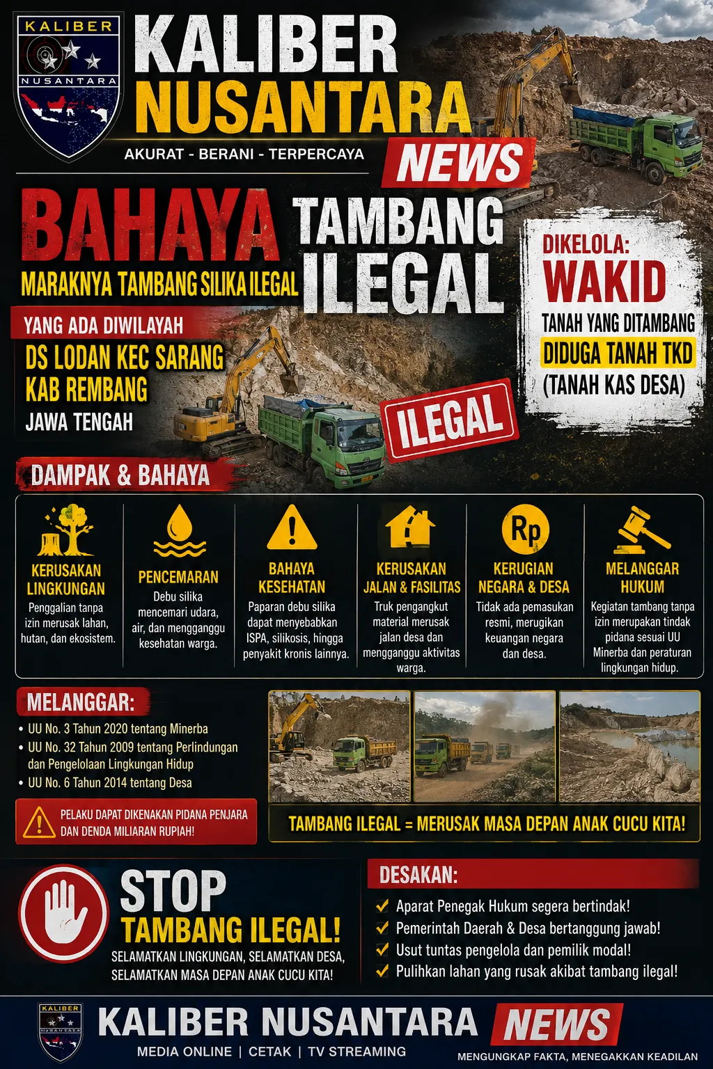 Maraknya Tambang Silika Ilegal Yang ada Diwilyah Ds Lodan Kec Sarang Kab rembang Jawa Tenggah yang Di Kelolah Wakid