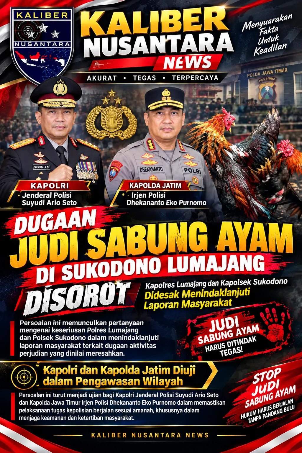 Dugaan Judi Sabung Ayam, Dadu, dan Cap Jeki di Sukodono Lumajang Jadi Bola Liar, Kinerja Polres dan Polsek Disorot
